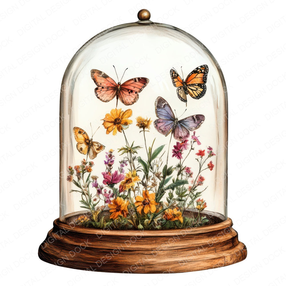 Butterflies in Glass Dome fussy cut sheet in US Letter format showing all 12 designs on one printable page