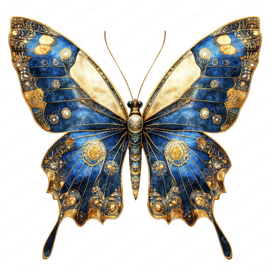 Butterfly Baroque Blue and Gold fussy cut sheet in A4 format showing all 12 designs on one printable page