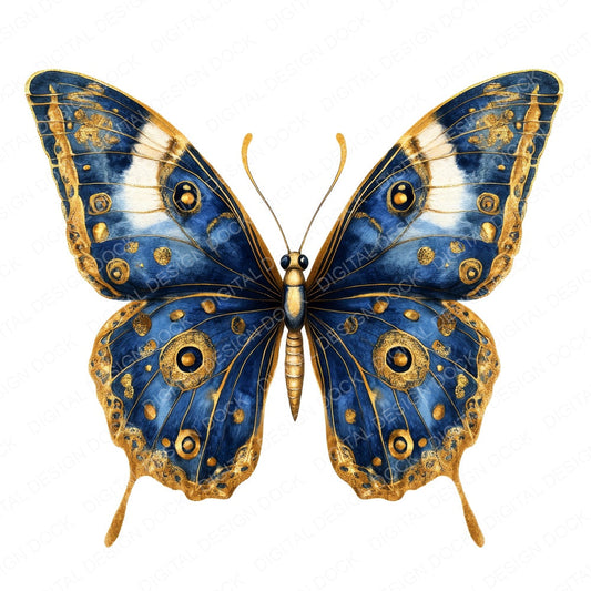 Butterfly Baroque Blue and Gold fussy cut sheet in US Letter format showing all 12 designs on one printable page