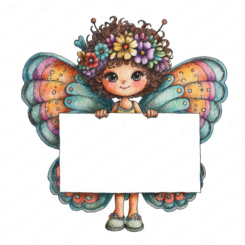 Butterfly Girl with Banner fussy cut sheet in A4 format showing all 12 designs on one printable page