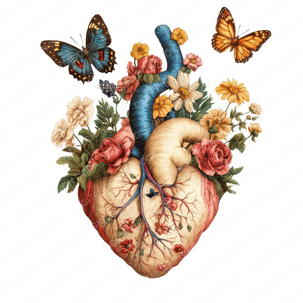 Butterfly Heart fussy cut sheet in A4 format showing all 12 designs on one printable page