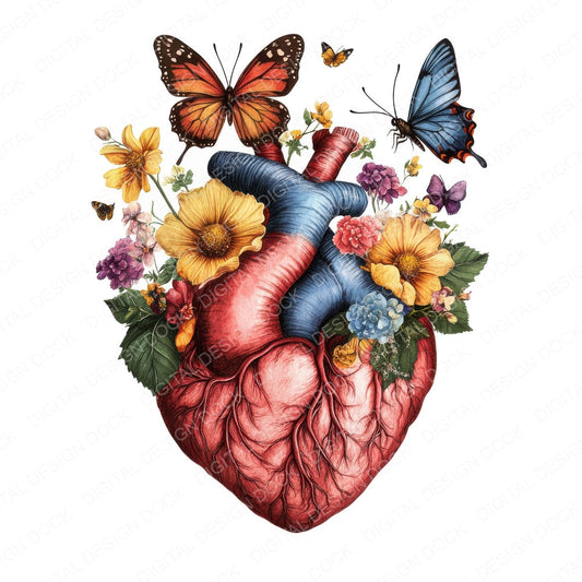 Butterfly Heart fussy cut sheet in US Letter format showing all 12 designs on one printable page