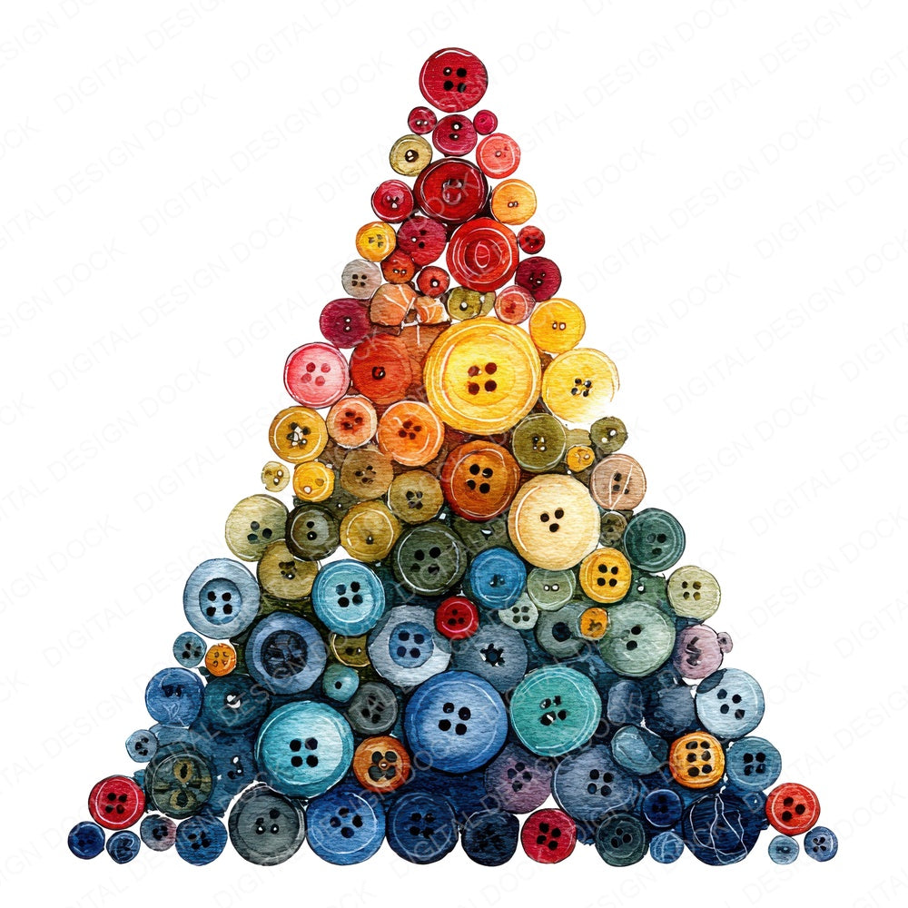 Button Thread Christmas Tree fussy cut sheet in A4 format showing all 12 designs on one printable page
