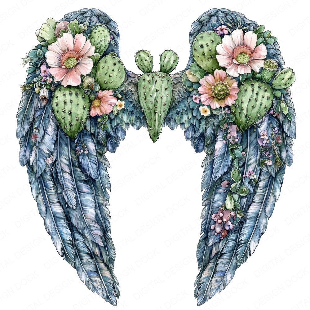 Cactus Angel Wings fussy cut sheet in A4 format showing all 12 designs on one printable page
