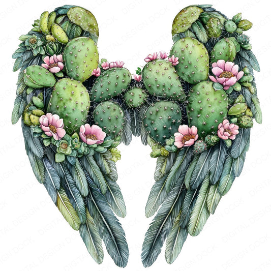 Cactus Angel Wings fussy cut sheet in US Letter format showing all 12 designs on one printable page