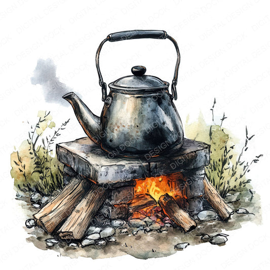 Campfire Kettle fussy cut sheet in A4 format showing all 12 designs on one printable page