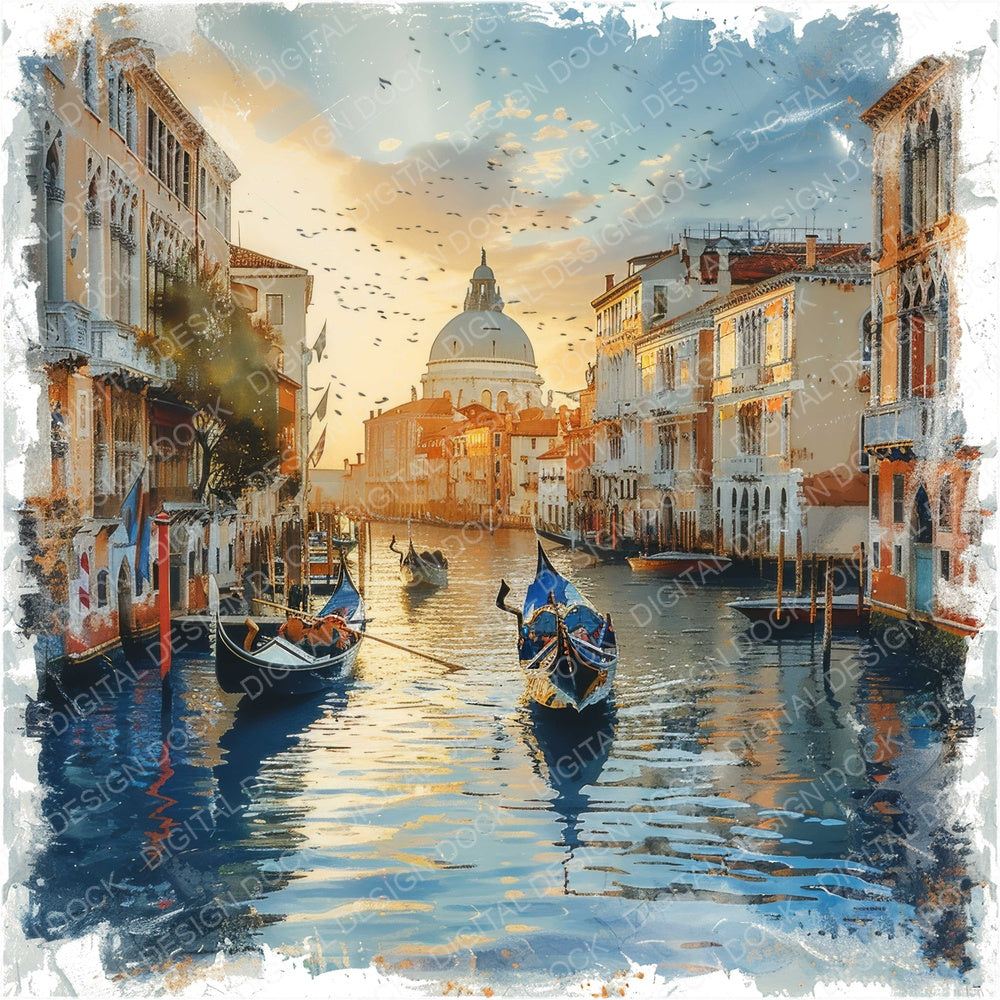 Canal in Venice with Gondolas fussy cut sheet in A4 format showing all 12 designs on one printable page