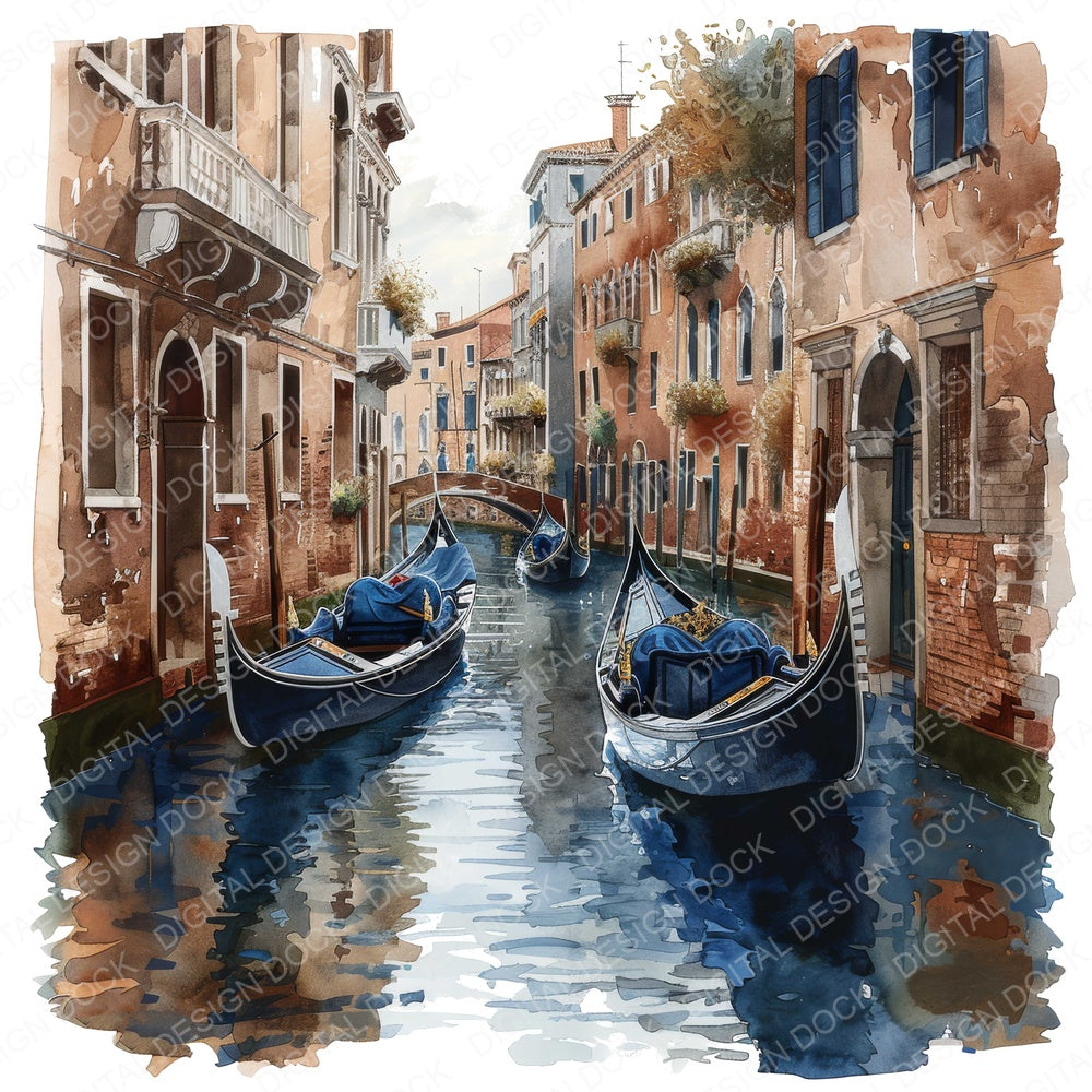 Canal in Venice with Gondolas fussy cut sheet in US Letter format showing all 12 designs on one printable page