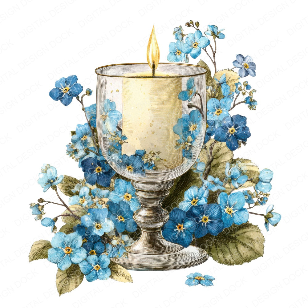 Candle Forget Me Nots fussy cut sheet in A4 format showing all 12 designs on one printable page