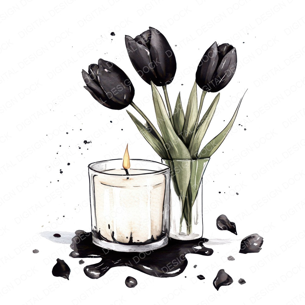 Candle with Black Tulips fussy cut sheet in A4 format showing all 12 designs on one printable page