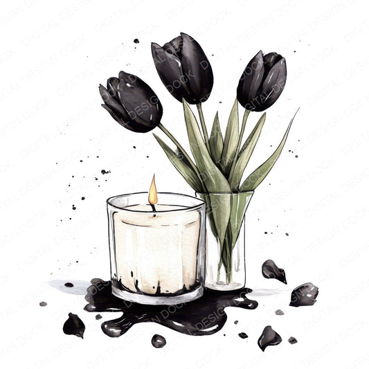 Candle with Black Tulips fussy cut sheet in A4 format showing all 12 designs on one printable page