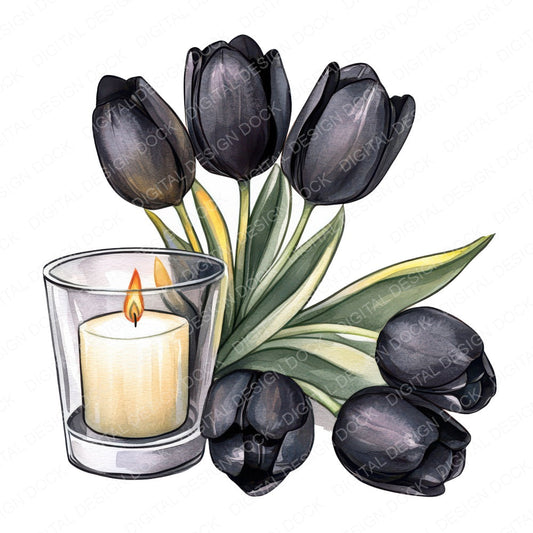 Candle with Black Tulips fussy cut sheet in US Letter format showing all 12 designs on one printable page