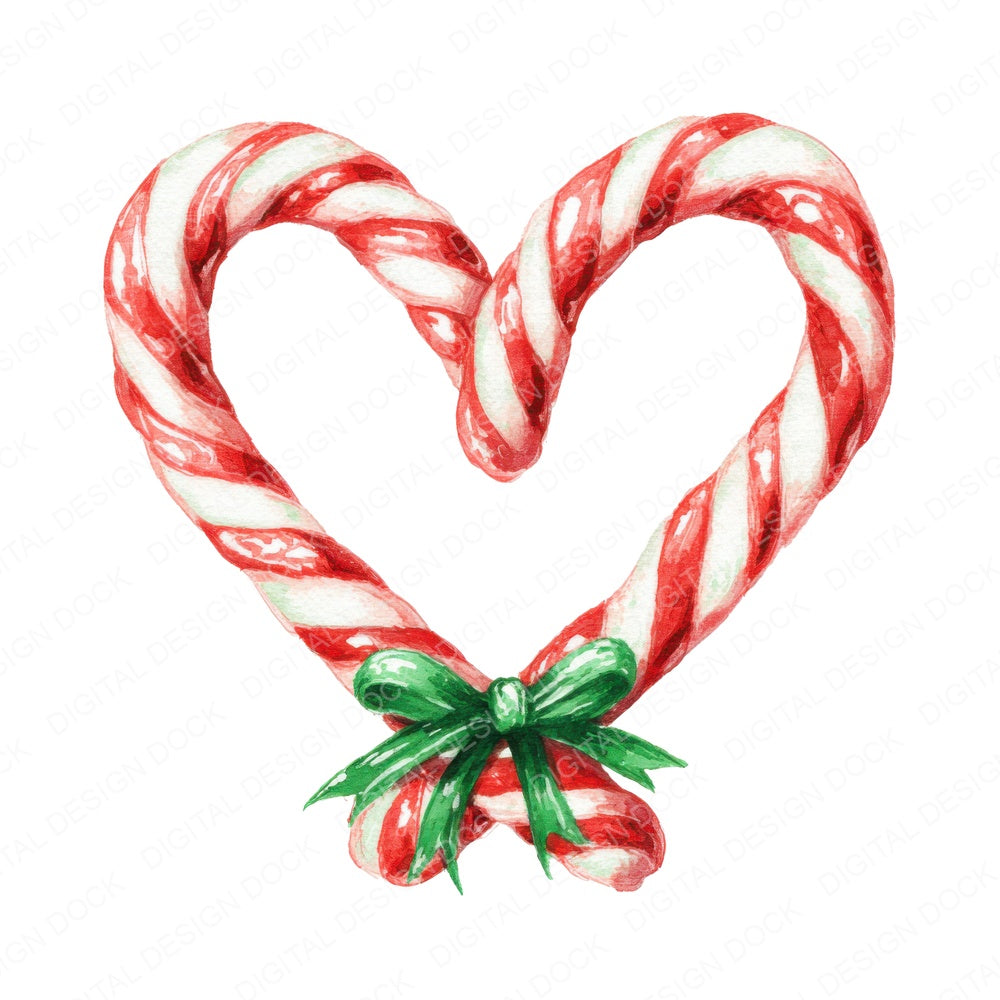 Candy Cane Christmas Heart fussy cut sheet in US Letter format showing all 12 designs on one printable page