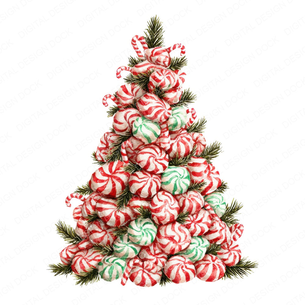 Candy Christmas Tree fussy cut sheet in US Letter format showing all 12 designs on one printable page