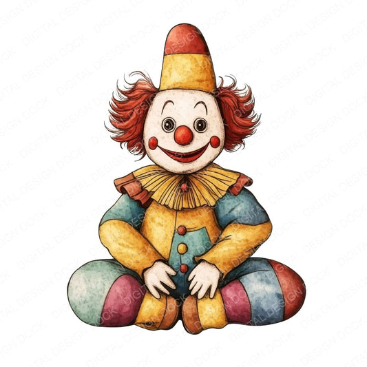 Cartoon Clown fussy cut sheet in A4 format showing all 12 designs on one printable page