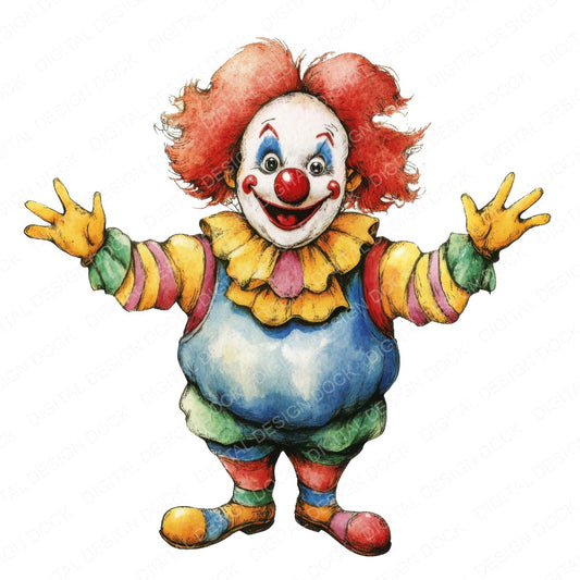 Cartoon Clown fussy cut sheet in US Letter format showing all 12 designs on one printable page