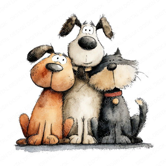 Cartoon Dog Friends fussy cut sheet in A4 format showing all 12 designs on one printable page