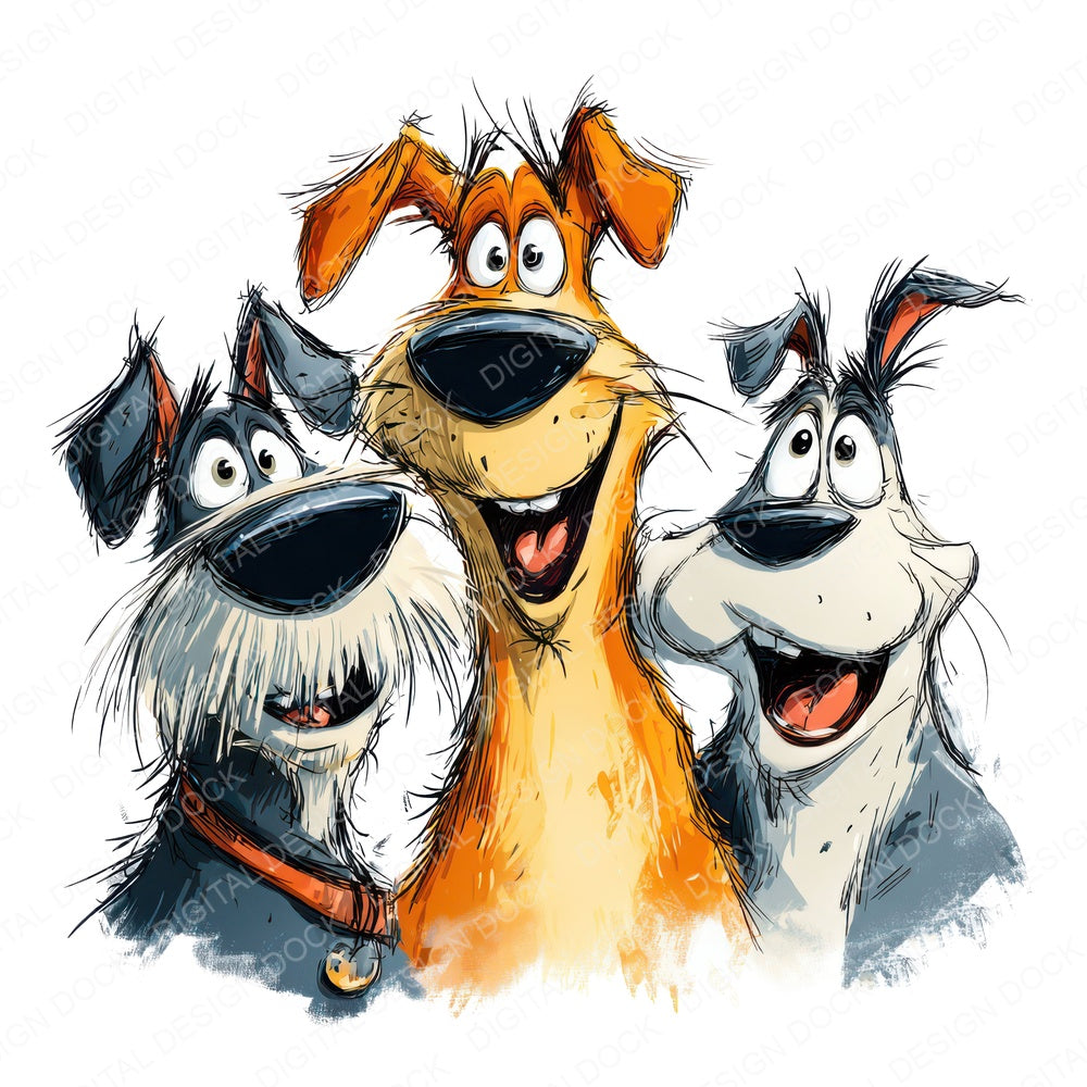 Cartoon Dog Mates fussy cut sheet in A4 format showing all 12 designs on one printable page