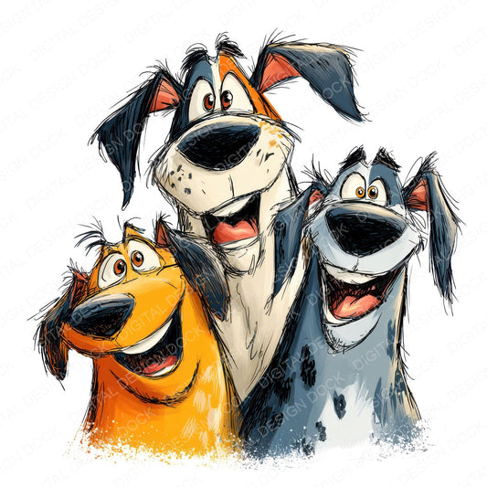 Cartoon Dog Mates fussy cut sheet in US Letter format showing all 12 designs on one printable page