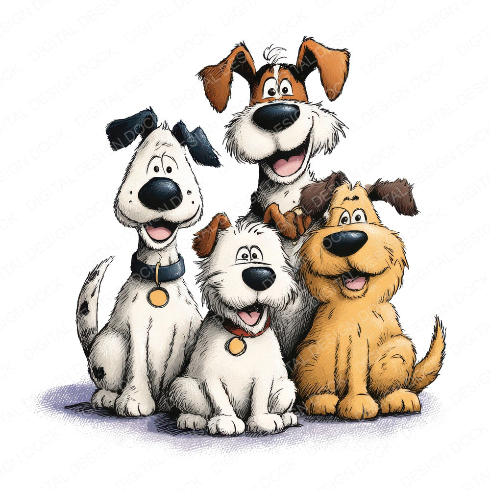 Cartoon Dog Pals Portrait fussy cut sheet in A4 format showing all 12 designs on one printable page