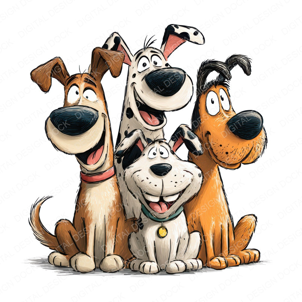 Cartoon Dog Pals Portrait fussy cut sheet in US Letter format showing all 12 designs on one printable page