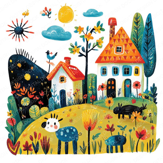 Cartoon Farmyard Scene fussy cut sheet in A4 format showing all 12 designs on one printable page