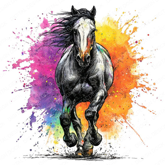 Cartoon Horse Charge fussy cut sheet in US Letter format showing all 12 designs on one printable page