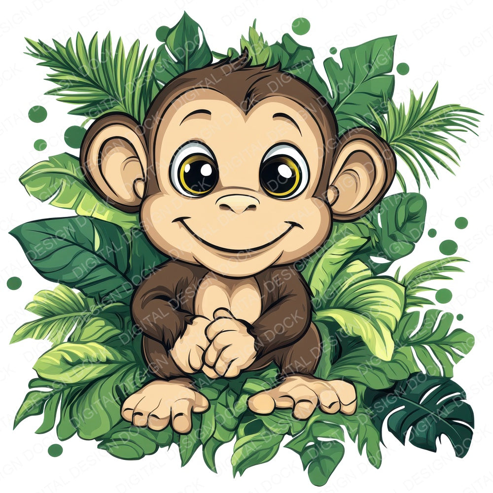 Cartoon Monkey fussy cut sheet in A4 format showing all 12 designs on one printable page