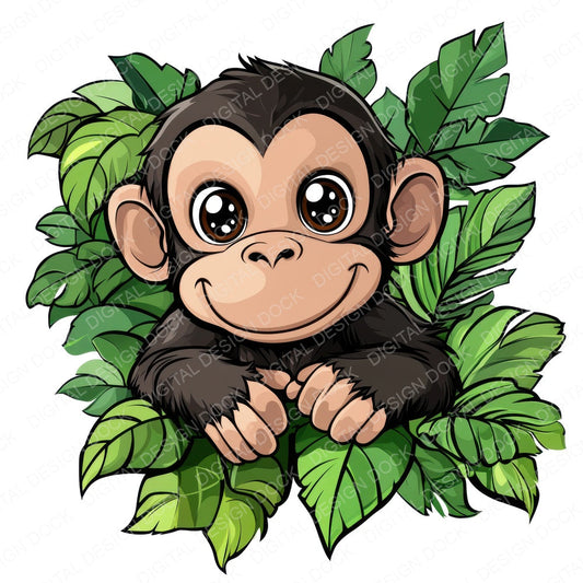 Cartoon Monkey fussy cut sheet in US Letter format showing all 12 designs on one printable page
