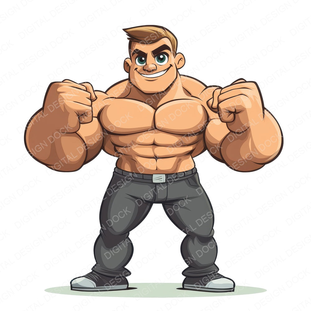 Cartoon Muscle Man fussy cut sheet in A4 format showing all 12 designs on one printable page