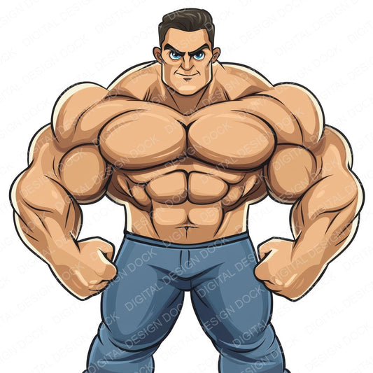 Cartoon Muscle Man fussy cut sheet in US Letter format showing all 12 designs on one printable page