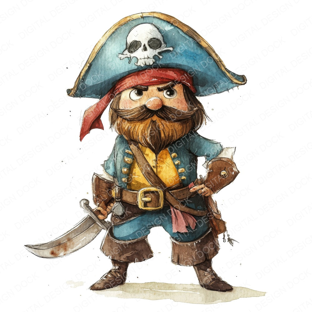 Cartoon Pirate Character fussy cut sheet in A4 format showing all 12 designs on one printable page