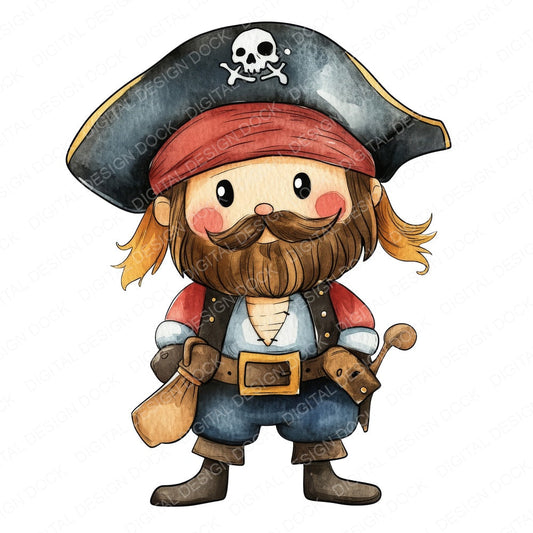 Cartoon Pirate Character fussy cut sheet in US Letter format showing all 12 designs on one printable page