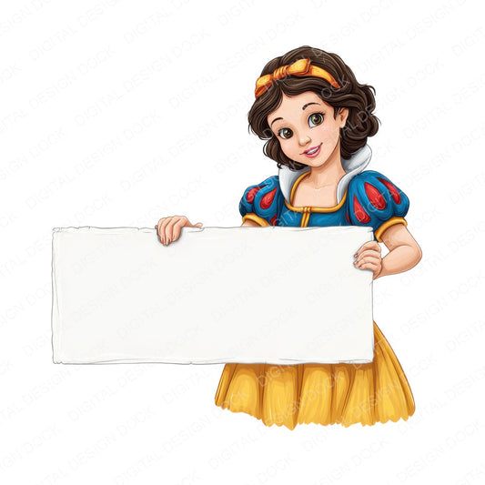Cartoon Princess Holding Blank Banner fussy cut sheet in US Letter format showing all 12 designs on one printable page