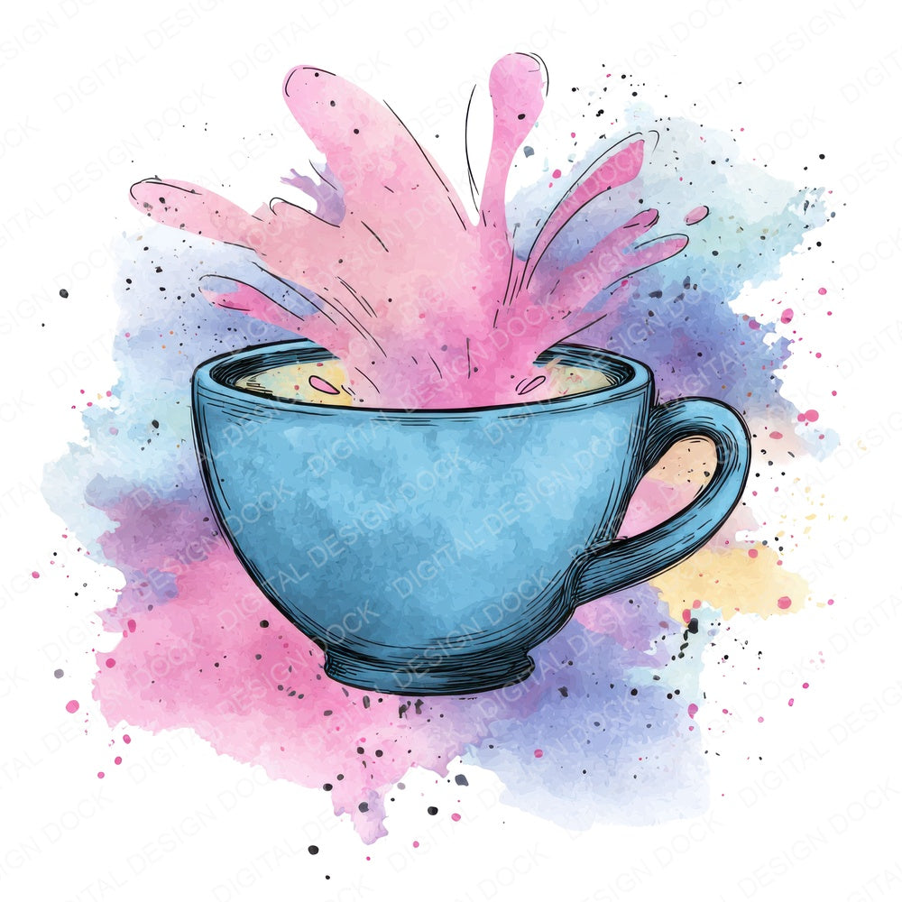 Cartoon Teacup Splash fussy cut sheet in A4 format showing all 12 designs on one printable page