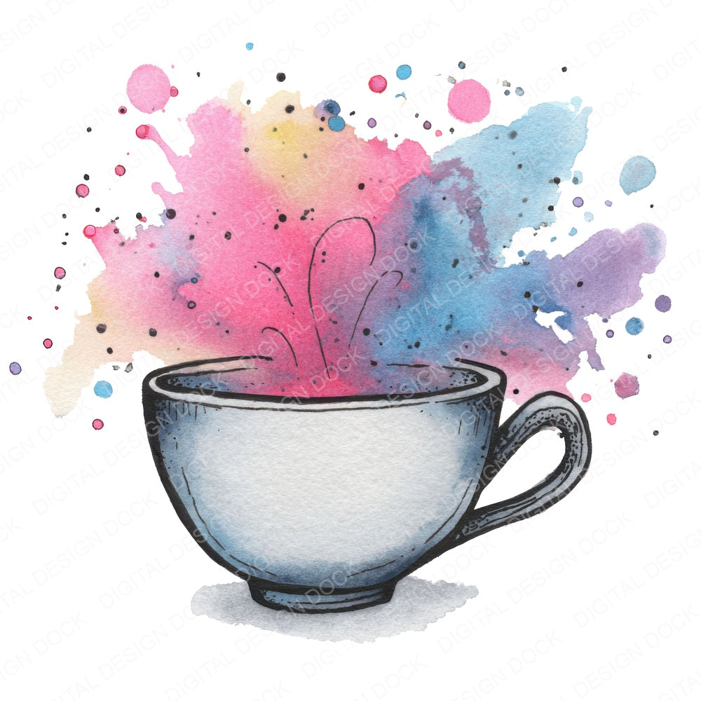 Cartoon Teacup Splash fussy cut sheet in US Letter format showing all 12 designs on one printable page