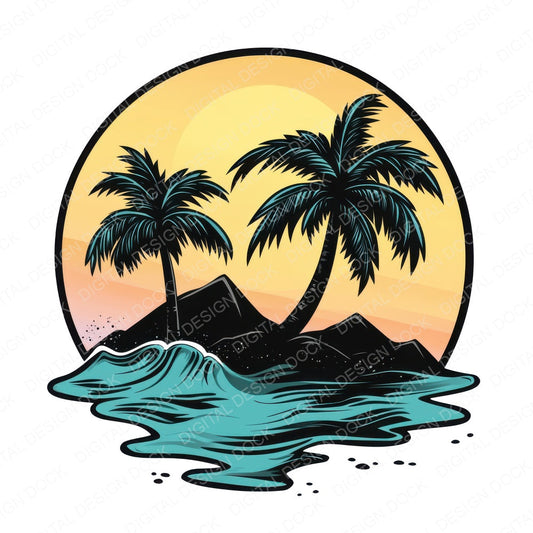 Cartoon Tropical Island fussy cut sheet in A4 format showing all 12 designs on one printable page