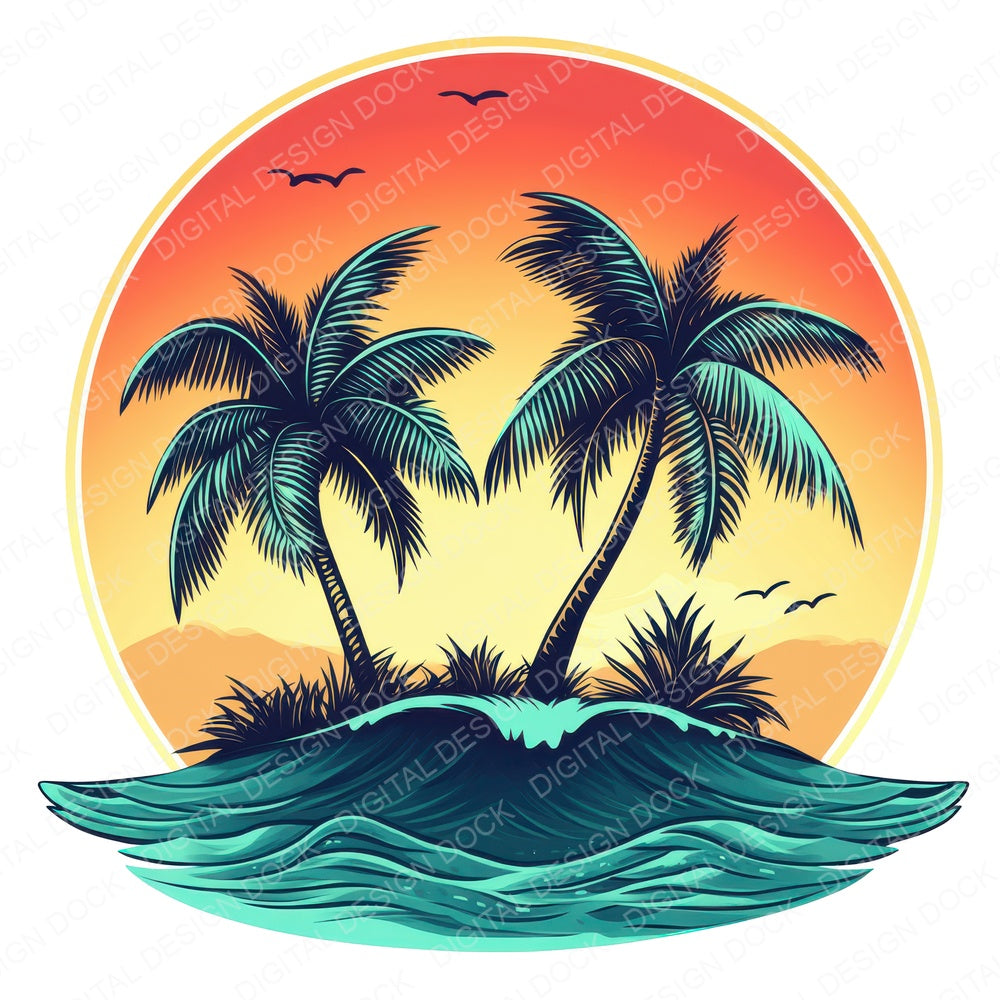 Cartoon Tropical Island fussy cut sheet in US Letter format showing all 12 designs on one printable page
