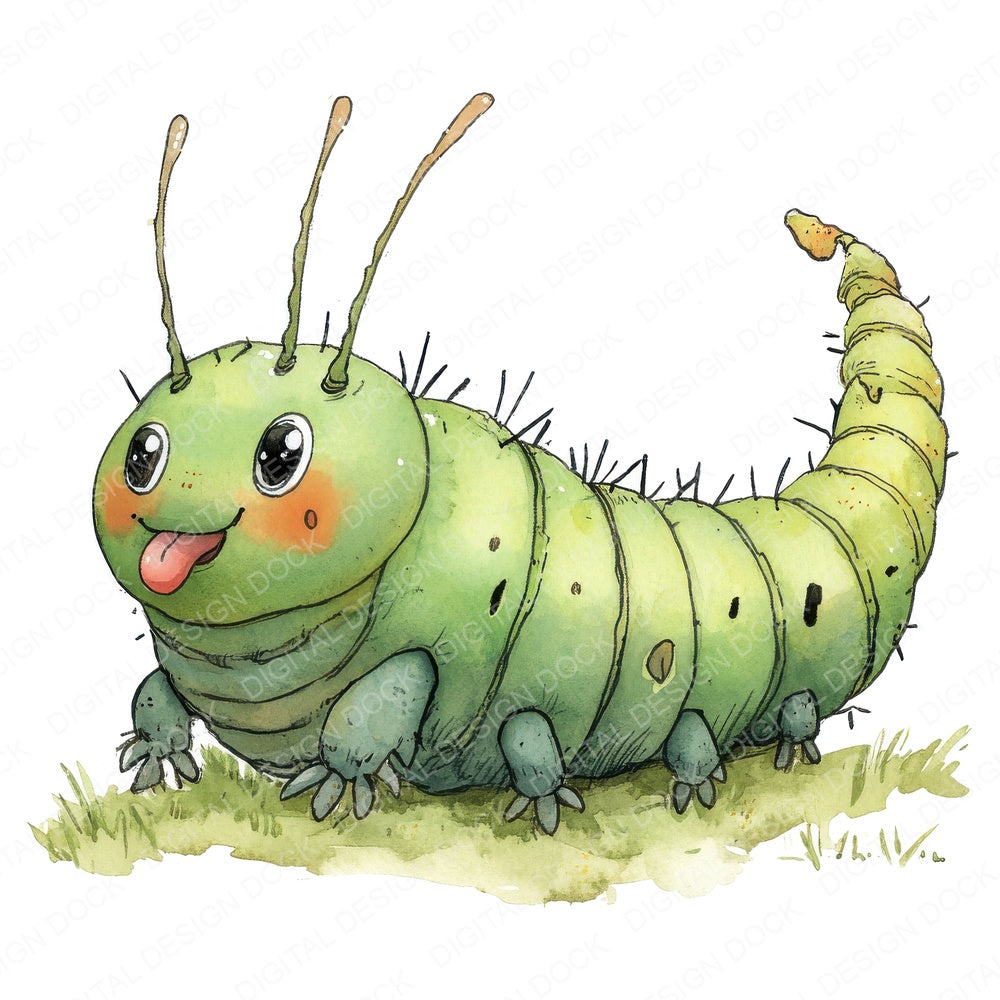 Caterpillar Character fussy cut sheet in A4 format showing all 12 designs on one printable page
