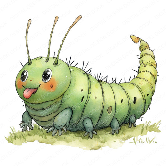Caterpillar Character fussy cut sheet in A4 format showing all 12 designs on one printable page