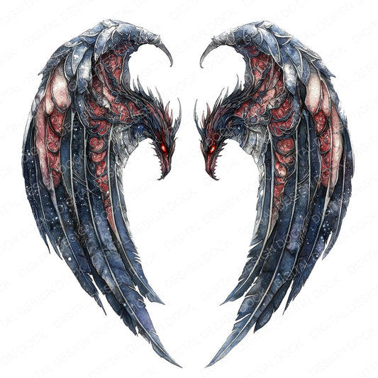 Celestial Dragon Angel Wings fussy cut sheet in US Letter format showing all 12 designs on one printable page