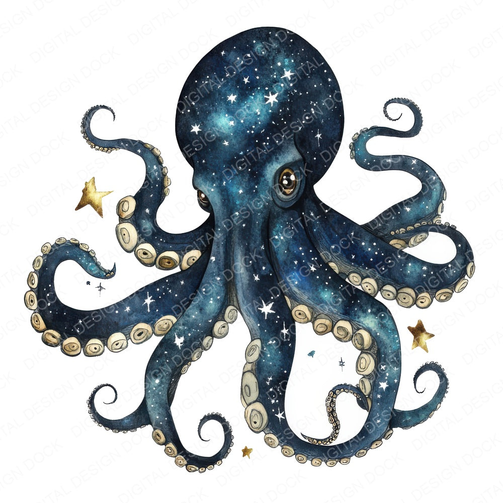 Celestial Pattern Octopus fussy cut sheet in US Letter format showing all 12 designs on one printable page