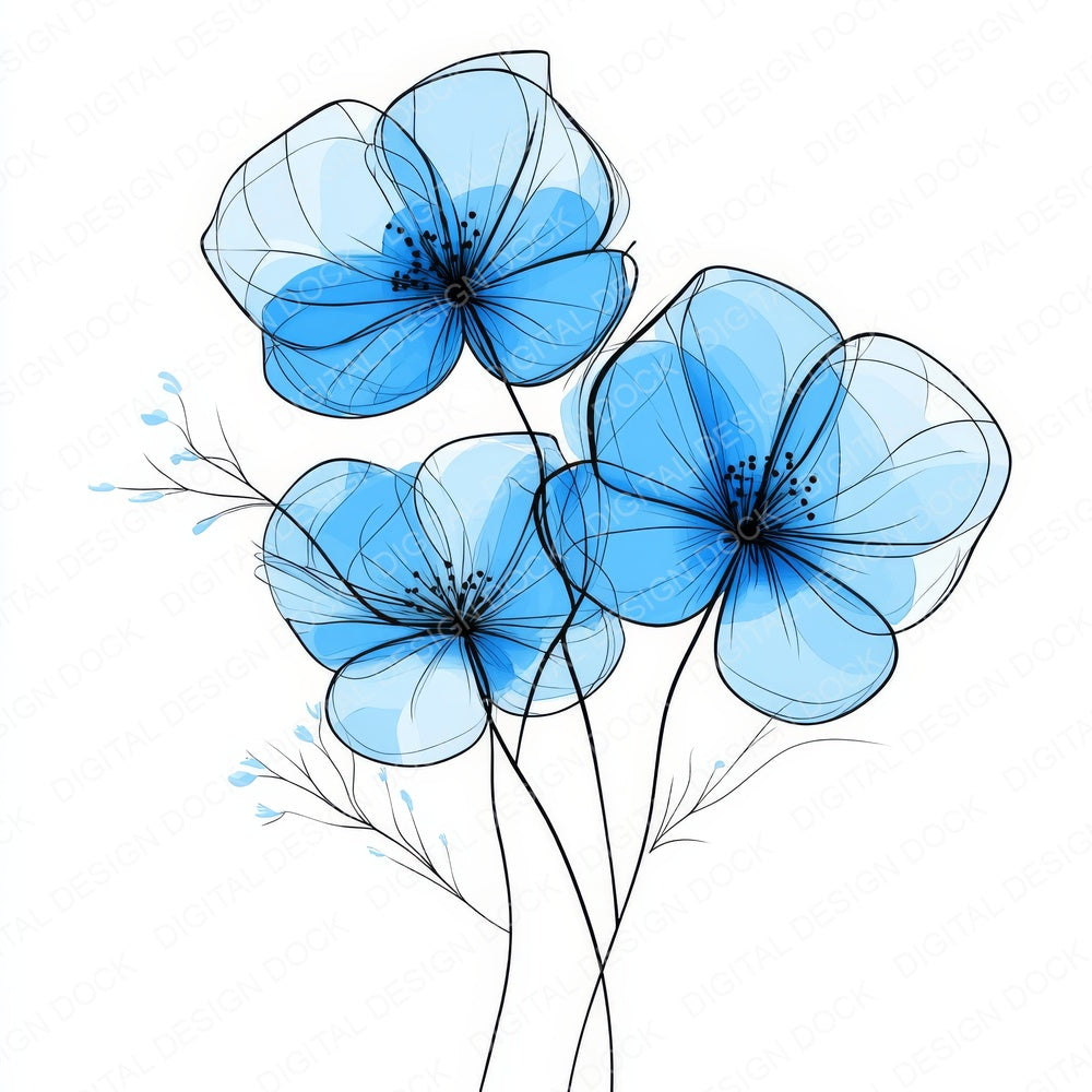 Cerulean Blue Abstract Flowers fussy cut sheet in A4 format showing all 12 designs on one printable page