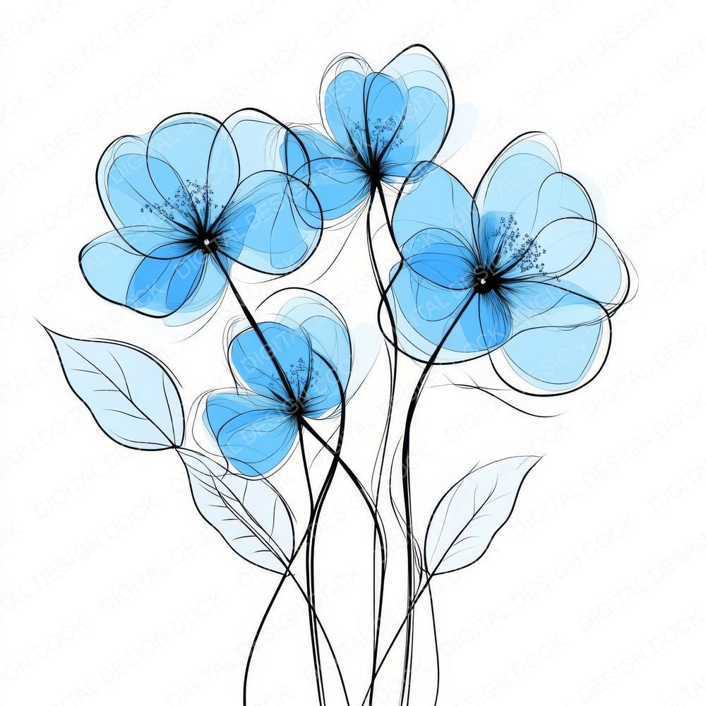 Cerulean Blue Abstract Flowers fussy cut sheet in US Letter format showing all 12 designs on one printable page
