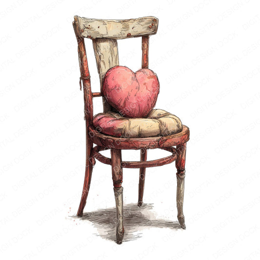 Chair With Heart Cushion fussy cut sheet in A4 format showing all 12 designs on one printable page