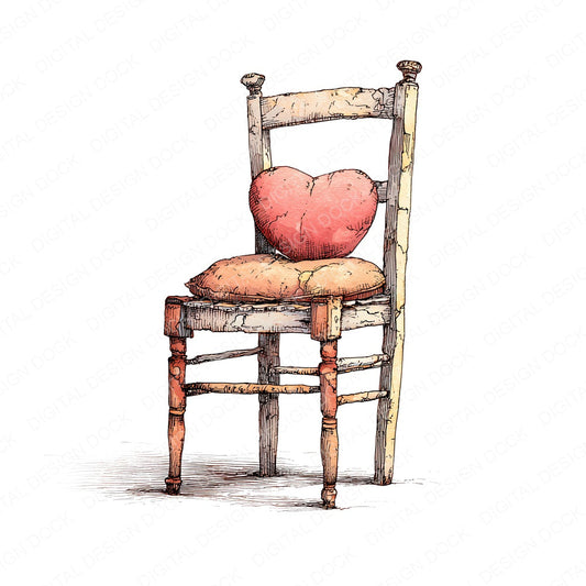 Chair With Heart Cushion fussy cut sheet in US Letter format showing all 12 designs on one printable page