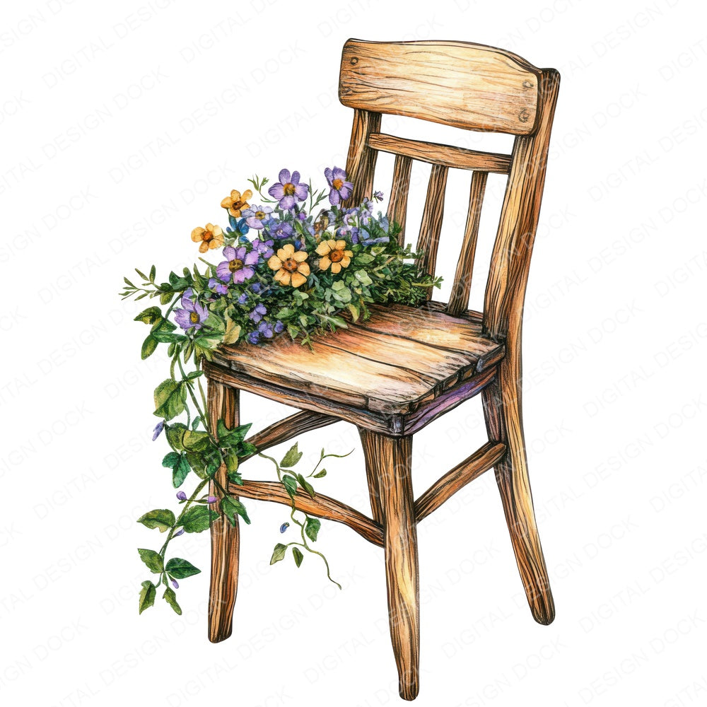Chair with Wildflower Bouquet fussy cut sheet in US Letter format showing all 12 designs on one printable page