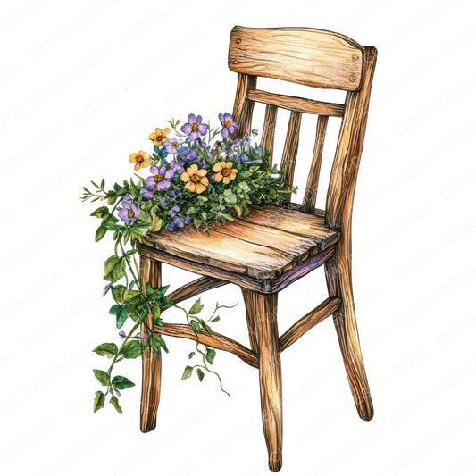 Chair with Wildflower Bouquet fussy cut sheet in US Letter format showing all 12 designs on one printable page