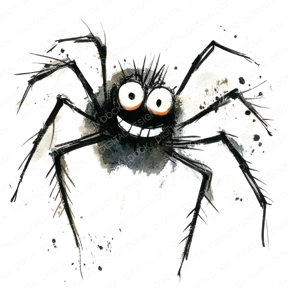 Cheeky Spider Character fussy cut sheet in US Letter format showing all 12 designs on one printable page