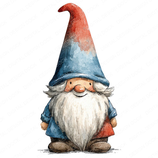 Cheerful Gnome Character fussy cut sheet in US Letter format showing all 12 designs on one printable page